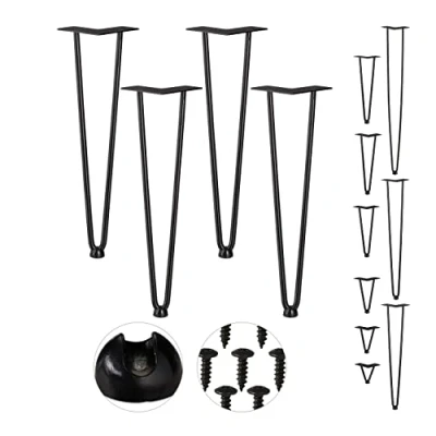 Afbeelding van Relaxdays hairpin poten tafelpoten metaal zwart meubelpoot set van 4 haarspeld 45 cm 2 stangen