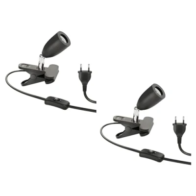 Afbeelding van ledscom.de 2 stuks LIK klemlamp, schakelaar, mat zwart, 1 x E27 max. 60 W