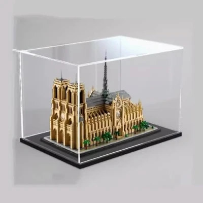 Afbeelding van Acrylvitrine compatibel met Lego 21061 Notre Dame de Paris kathedraal, stofbescherming, transparant geschenkmodel, (alleen etalage), zwarte basis
