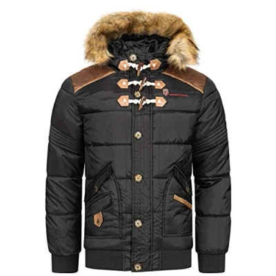 Afbeelding van Geographical Norway BELPHEGORE MEN Warm gewatteerd donsjack voor heren jas met warme voering windjack lange mouwen van lichte stof, Zwart