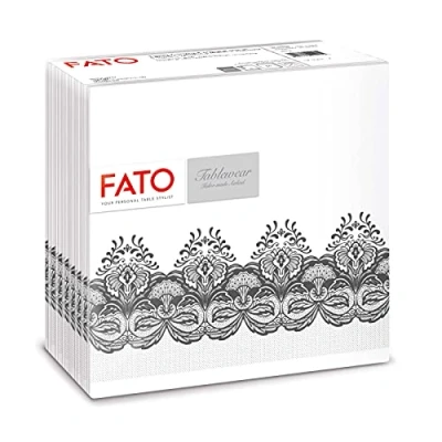 Afbeelding van Fato Droge papieren servetten, Airlaid, stofeffect, pak van 50 afmeting 40 x 40, in 4 gevouwen, zwart Bombay motief