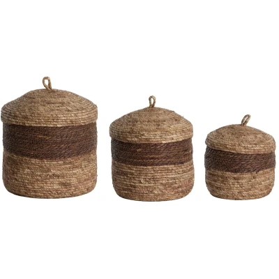 Afbeelding van Light&amp;living Mand S/3 met deksel max Ø34x36 cm KENMARE zeegras trr brn rd