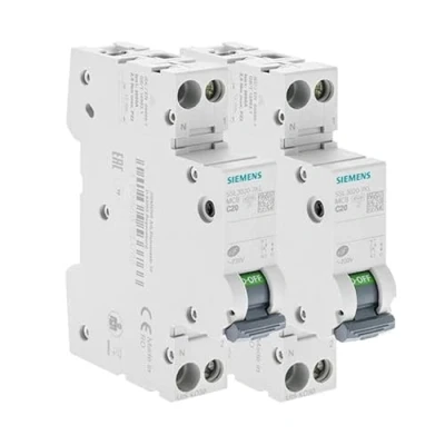 Afbeelding van SIEMENS Set van 2 fase + neutrale elektrische stroomonderbrekers 20 A