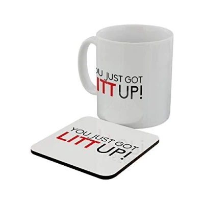 Afbeelding van Grindstore You Just Got Litt Up kop en onderzetterset, wit