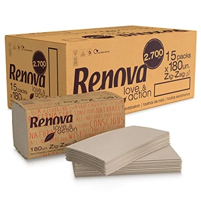 Afbeelding van Renova Zig Zag Love&amp;Action 15 verpakkingen van 180 stuks 2.700 2 laags milieuvriendelijk kraftpapier FSC &amp; Ecolabel gecertificeerd
