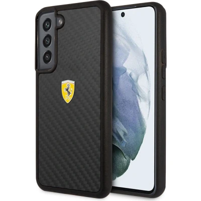 Afbeelding van Samsung Galaxy S22 Backcase hoesje Ferrari Effen Zwart Carbon