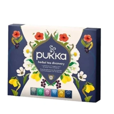 Afbeelding van Pukka Herbal Tea Discovery Box Biologische Kruidenthee 30 theezakjes 6 verschillende smaken Leuk als verjaardagscadeau Theedoos Geschenkverpakking