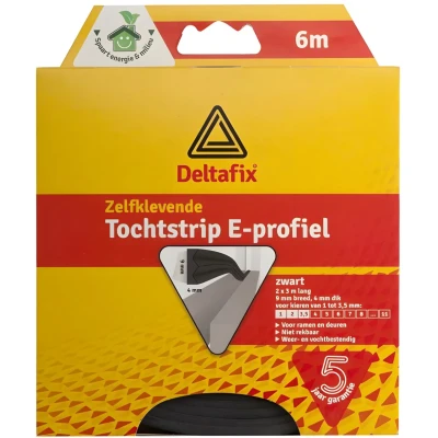 Afbeelding van Deltafix Tochtstrip tochtwering zwart zelfklevend E profiel 6 m x 9 mm 4