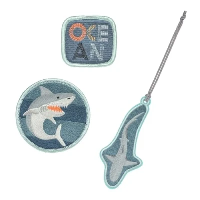 Image de LÄSSIG Lot de 3 pendentifs et écussons avec bouton pression Édition Shark Ocean, bleu, Taille unique, Pendentif sac, sac