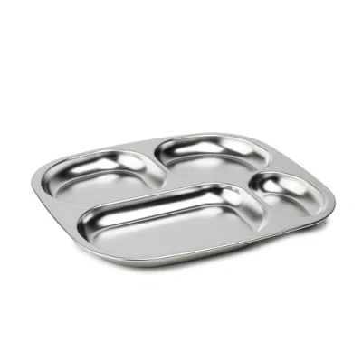 Afbeelding van THERMOBABY Roestvrijstalen dienblad voor kinderen 4 vakken Licht, robuust Ideaal evenwichtige maaltijden Gemakkelijk schoon te maken Vaatwasmachinebestendig Thuis en onderweg