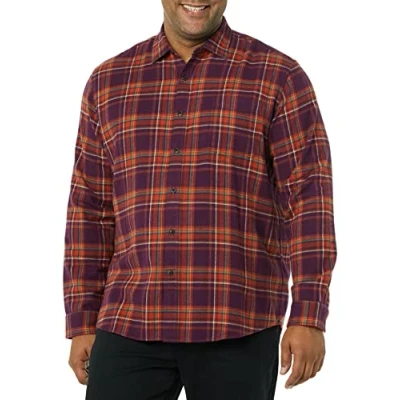 Image de Amazon Essentials Chemise en flanelle à manches longues (grandes tailles disponibles) Homme, Prune Écossais, L