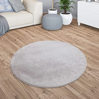 Afbeelding van Laagpolig tapijt voor de woonkamer, effen, modern design, wasbaar, goudgeel, kleur:Grijs, afmetingen: 200 cm rond