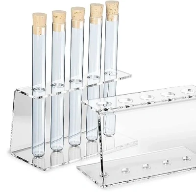 Afbeelding van Tuuters Kruidenhouder van acryl met reageerbuizen, kurkstoppen inbegrepen, ideaal voor keuken of decoratie (Ø 16,5 mm 5 gaten)