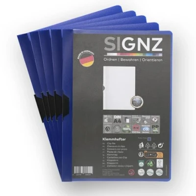 Afbeelding van SIGNZ 5 stuks DIN A4 ordners, donkerblauw, voor maximaal 30 vellen, CO2 neutraal, Made in Germany