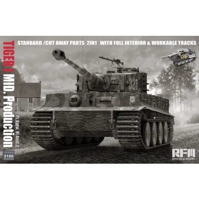 Afbeelding van 1:35 Rye Field Model 5100 Pz.Kpfw. VI Ausf. E Tiger I Mid. Production w/full interior &amp; workable tracks Plastic Modelbouwpakket