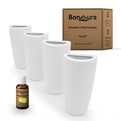 Afbeelding van BonAura® Luna verwarmingsbevochtiger set van keramiek (4) met haak radiator luchtbevochtiger om op te hangen olie citrusgeur