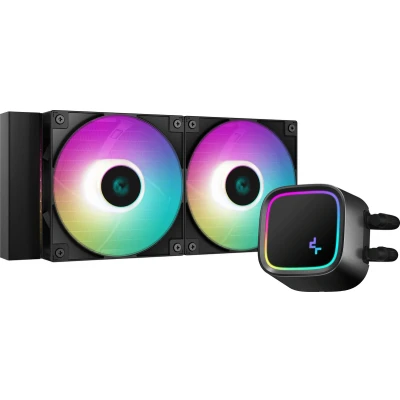 Afbeelding van DeepCool LE520 Vloeistofkoelsysteem processor afmeting radiator: 240 mm (voor Intel LGA 1700, 1200, 115x AMD AM5, AM4) 3x 120 PMW RGB Fans aluminium 4 pins zwart