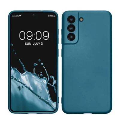 Afbeelding van kwmobile telefoonhoesje geschikt voor Samsung Galaxy S21 FE Hoesje smartphone Back cover in Metallic carabisch blauw