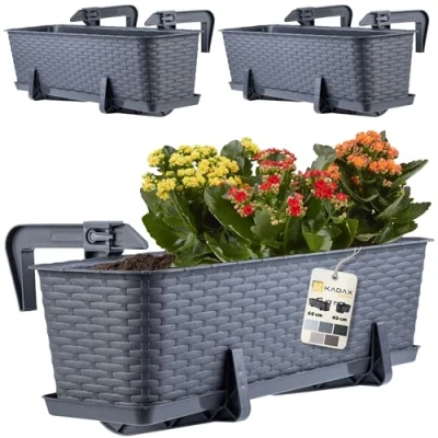 Afbeelding van KADAX Set van 3 bloembakken voor bloemen en kruiden, duurzaam kunststof, balkon (60 cm, grafiet)