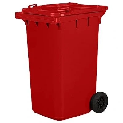 Afbeelding van Vuilnisbak op wielen, afvalbak met stille wielen van stevig rubber, voor afvalscheiding, recycling, binnen en buiten, EN840 (240 l, rood)