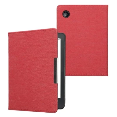 Afbeelding van kwmobile E reader hoesje geschikt voor Kobo Clara BW / Colour hoes flip case met magneetsluiting Ereader cover Denim design in rood