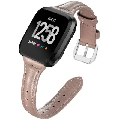 Afbeelding van Fitbit Versa 1 / 2 &amp; Lite bandje TPU leer Bruin Kunstleer