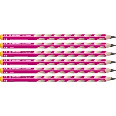 Afbeelding van Linkshandig grafietpotlood, STABILO EASYgraph, set van 6 HB grafietpotloden (roze)