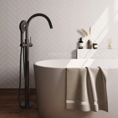 Afbeelding van Brauer gunmetal Edition Staande Badkraan handdouche rond 3 standen 2 gladde knoppen PVD geborsteld