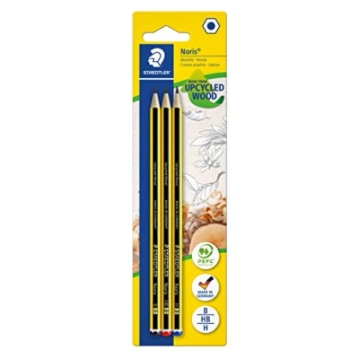 Image de Staedtler Noris 120, Crayons Graphites Extrêmement Résistants, Pack De 3 B/Hb/H, Pour Écriture, Dessin Et Croquis, 12 S Bk3D