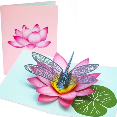 Afbeelding van PopLife 3D pop upkaart in de vorm van een blauwe libel en lotus Voor Moederdag, Valentijnsdag, verjaardag, bedankje, herstel, jubileum vrienden, zus, vrouw, oma, dochter, vriendin