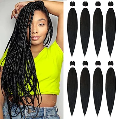 Afbeelding van Beyond Beauty EZ Braid Pre Stretched Braiding Hair, 8Packs 26inch Professional Hair Yaki Texture Synthetic Extensions(#1B)