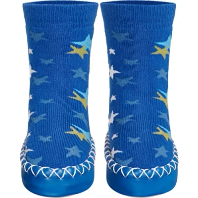 Afbeelding van Playshoes Pantoffelsokken voor kinderen, uniseks, Blauwe sterren