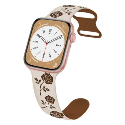 Afbeelding van Apple Watch Siliconen bandje met rozen Sterrenlicht / bruin Geschikt voor 38mm 40mm 41mm