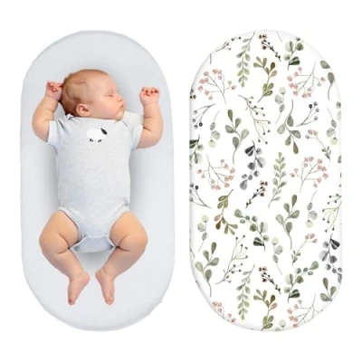 Afbeelding van Set van 2 hoeslakens voor kinderwagen, matrashoes, hoeslaken logeerbed, pasgeborenen, 82 x 41 cm