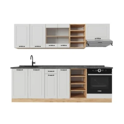 Afbeelding van Vicco Complete keukeneenheid R Line, Wit landhuis/gouden eik, 240 cm , WB Antraciet