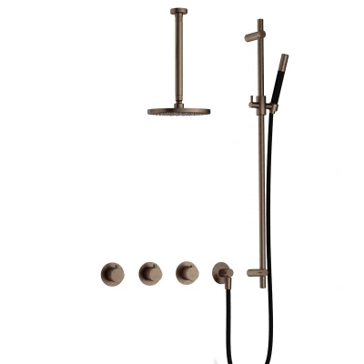 Afbeelding van Hotbath Cobber Regendoucheset IBS70 Verouderd Messing Staaf handdouche 20cm Hoofddouche 30cm Plafondbuis Handouche met glijstang