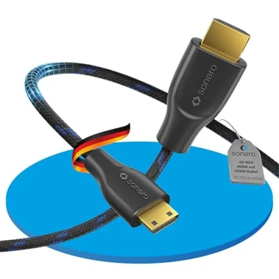 Afbeelding van Sonero® Premium High Speed Mini HDMI naar 4K kabel, C stekker A stekker, vergulde contacten of, dubbel afgeschermd, textielmantel, 1,00 m