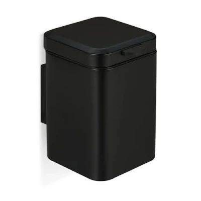 Afbeelding van Relaxdays hangende badkamer prullenbak 6 liter zwarte afvalemmer toilet softclose