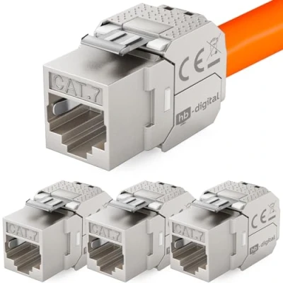 Afbeelding van hb digital 4 x Cat 7 Keystone Module LSA Jack Vrouwelijk 1000 MHz 10 Gbits Optimaal voor 5e/6/6a/7 STP Connector Netwerkkabel Inbouw Patchpaneel Installatiekabel