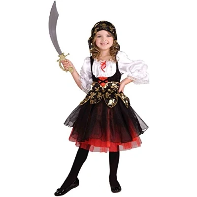 Afbeelding van Tante Tina 2 delig piratenkostuum voor meisjes, piratenkostuum, zwart, wit, rood, in verschillende maten (L)