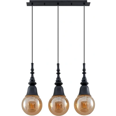 Afbeelding van Lucande hanglamp 3lichts ijzer E27 zwart