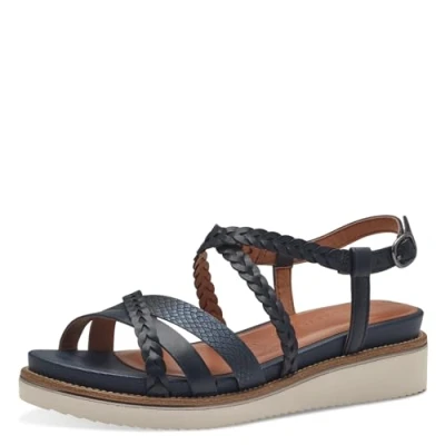 Afbeelding van Tamaris Sandalen met sleehak, Dames, Maat: 36, Navy Leer/ synthetisch