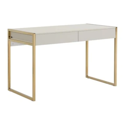 Afbeelding van Pascal Morabito Bureau met 2 lades Mdf en metaal Beige goud MASON van L 120 cm x H 75 D 60