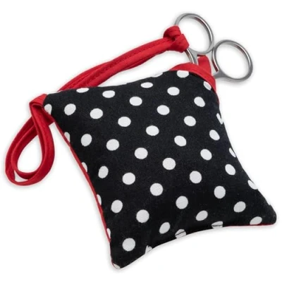 Image de Prym polka dot coussin à épingles et needlework kit ciseaux avec bordure rouge, polyester, noir/blanc