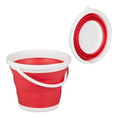 Afbeelding van Relaxdays opvouwbare emmer 10 liter opvouwbaar flexibel voor camping draagbaar rood