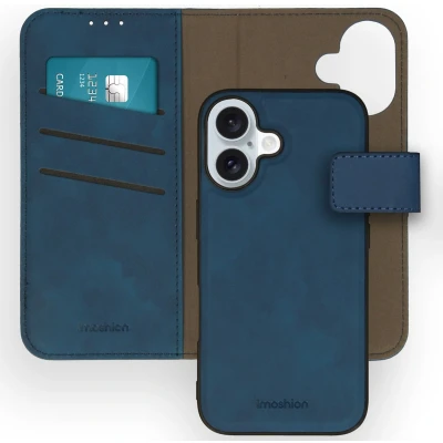 Afbeelding van imoshion Hoesje Geschikt voor iPhone 16 Met Pasjeshouder Uitneembare 2 in 1 Luxe Bookcase Blauw