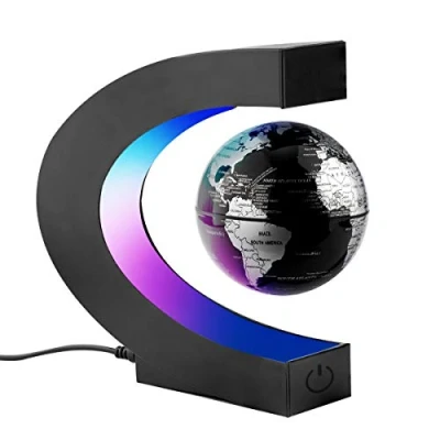 Afbeelding van Surplex C vorm magnetische zwevende wereldkaart met led displaysteun, roterende aarde wereldbol, wooncultuur kantoor decoratie geografie educatief kinderspeelgoed cadeau zwart