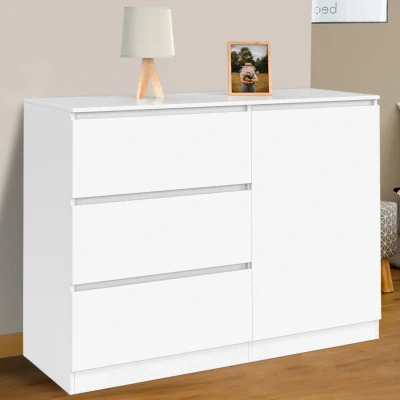 Image de Commode 3 tiroirs + 1 porte 110 cm bois blanc IDMarket