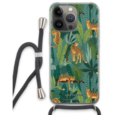 Afbeelding van Case Company® hoesje met Koord geschikt voor iPhone 13 Pro Luipaard 2 Telefoonhoesje Zwart Extra Bescherming aan alle Kanten en Over de Schermrand