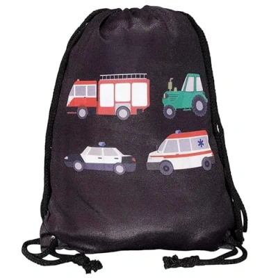 Afbeelding van HECKBO Kindergymtas voor jongens brandweerman, tractor, ambulance, politie (zwart of beige) aan beide zijden bedrukt 40 x 32 cm kleuterschool, reizen, sport rugzak, tas, Brandweer,